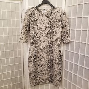 Calvin Klein knit Blk & Cream printed dress, sz 6